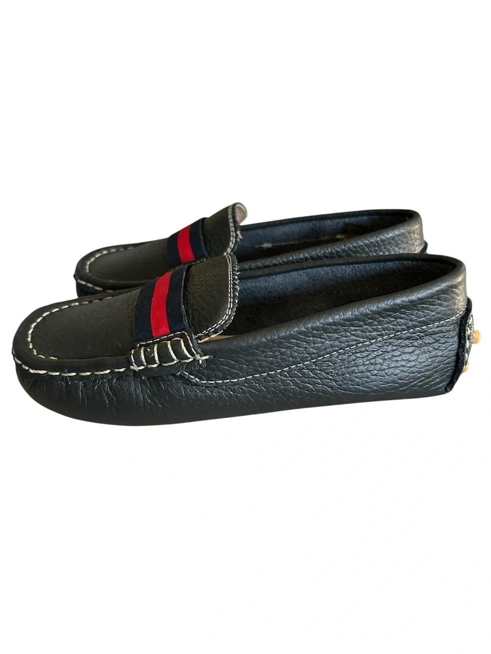 Elephantito Little Boys Navy Leather and Red Striped Club Loafer Size 11.5